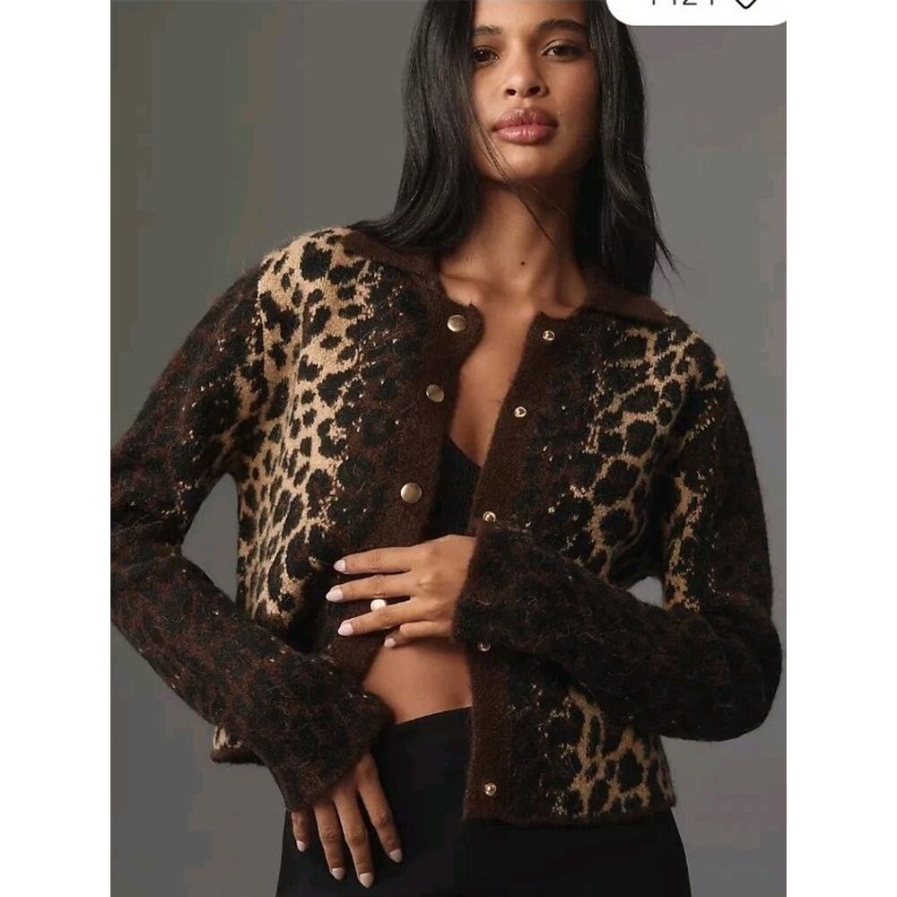 PILCRO Cheetah Cardigan Sweater Women's Size Xs Brown Motif